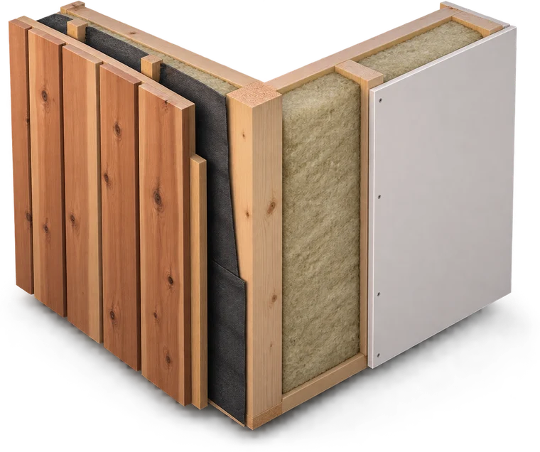 Cut-away render showing the layers of a garden room wall